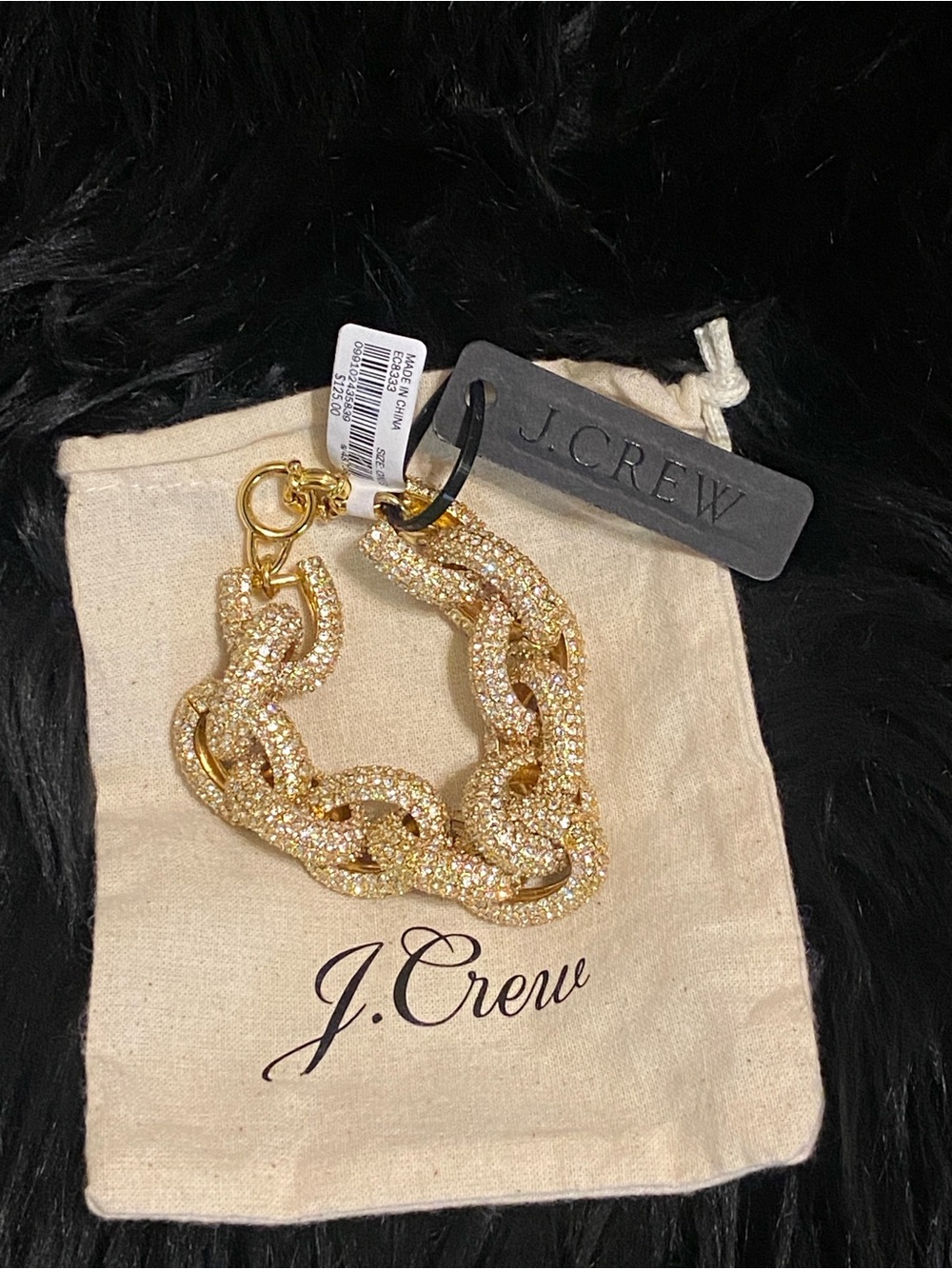NWT Vintage J.Crew Retail Gold Pave Crystal Chain Link Bracelet